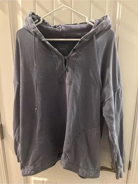Women's Washed dusty blue Pullover Hoodie Sweatshirt - arie